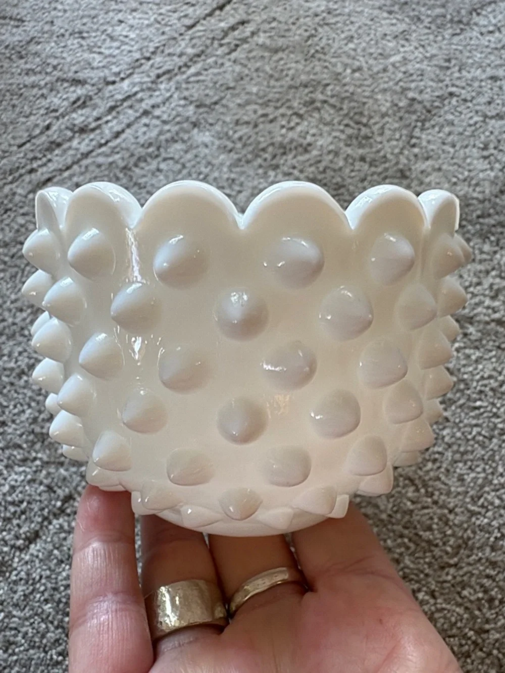 White Hobnail Ceramic Vanity Tray with Scalloped Edge